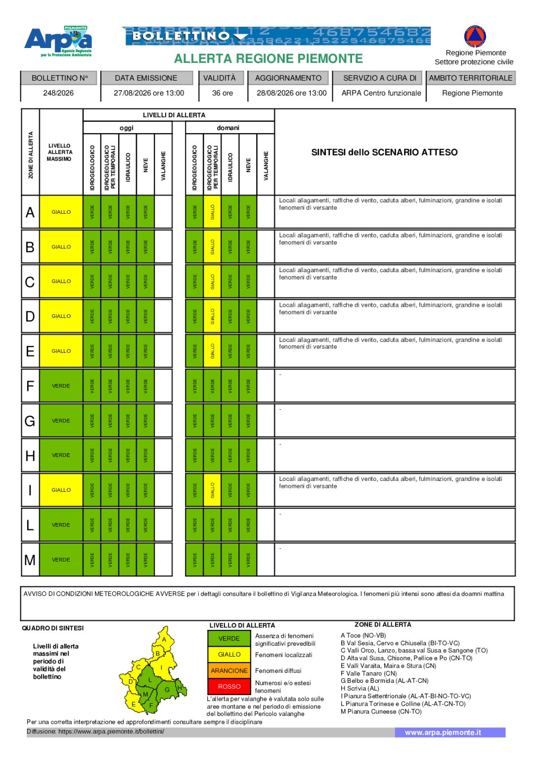 Bollettino di allerta emesso il 27 agosto 2026
