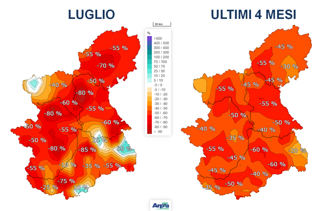 Anomalie delle precipitazioni di luglio e del periodo aprile-luglio 2026