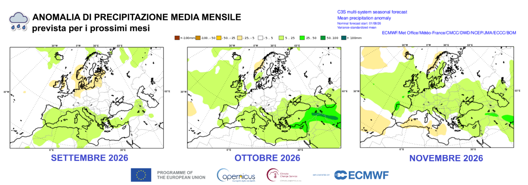 Figura 3 - Anomalia di precipitazione per i mesi di S-O-N 2026