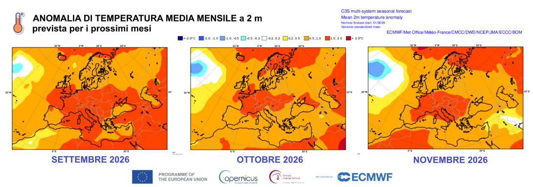 Figura 2 - Anomalia di temperatura per i mesi di S-O-N 2026