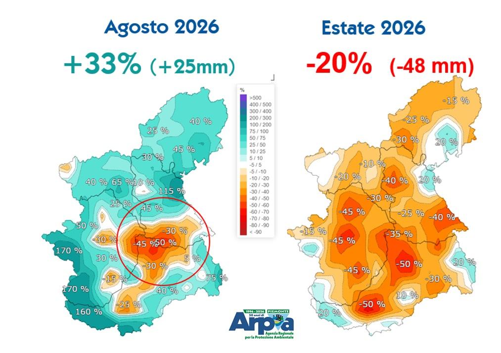 Anomalie delle precipitazioni di agosto e dell’estate 2026